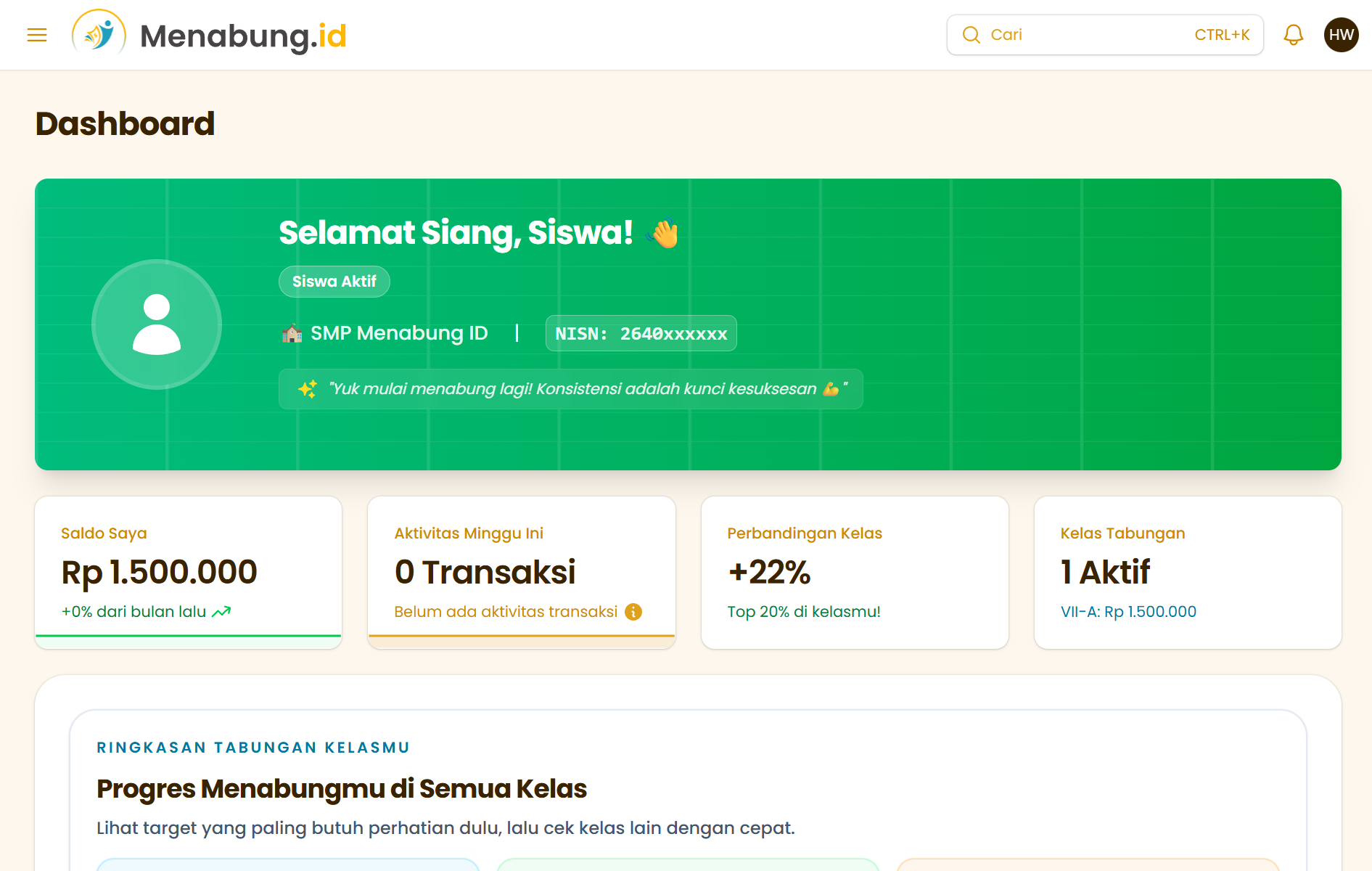 Dashboard Siswa Preview